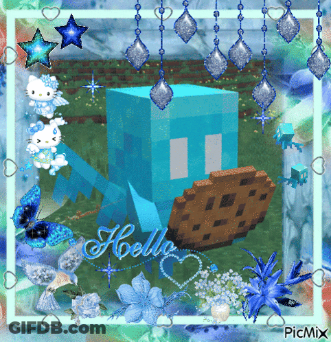 A Picture Of A Hello Kitty And A Minecraft Character With The Name Hello On It GIF