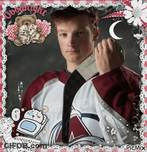 A Picture Of A Hockey Player With The Words Goodnight At The Top GIF