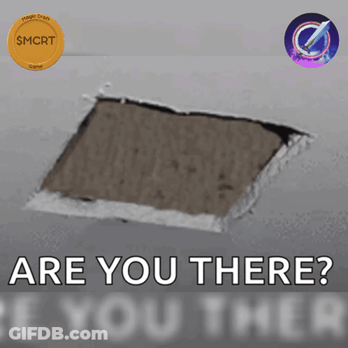 A Picture Of A Hole In A Wall With The Words Are You There Below It GIF