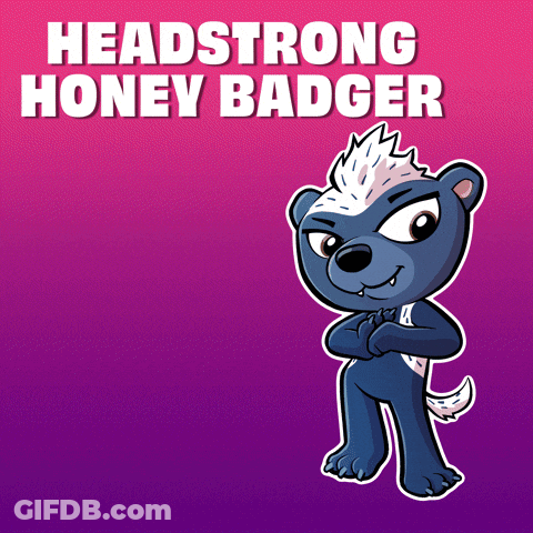 A Picture Of A Honey Badger With The Words Headstrong Honey Badger Below It GIF