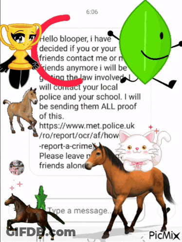 A Picture Of A Horse A Cat A Leaf And A Trophy With The Time 6:06 GIF