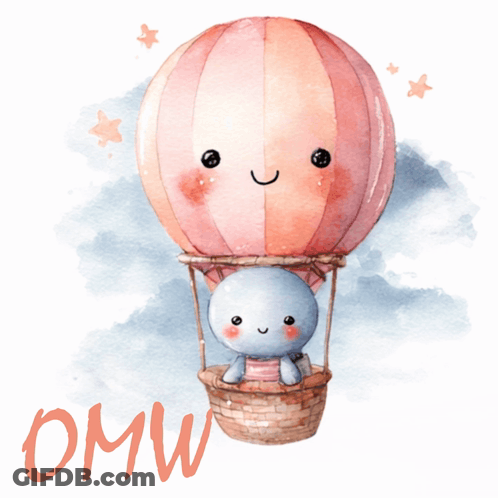 A Picture Of A Hot Air Balloon With The Name Omw Written On The Bottom GIF