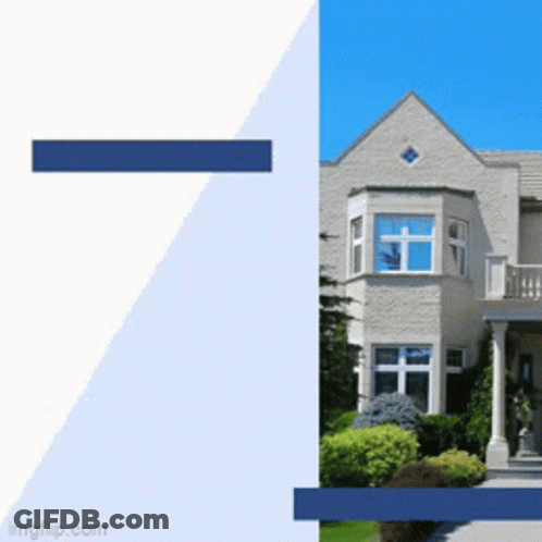 A Picture Of A House With A Blue Stripe On The Right Side GIF