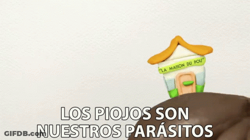 A Picture Of A House With The Words Los Piojos Son Nuestros Parasitos Under It GIF