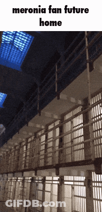 A Picture Of A Jail Cell With The Words Meronia Fan Future Home Above It GIF