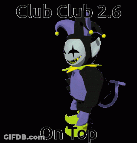 A Picture Of A Jester With The Words Club Club 2.6 On Top Below It GIF