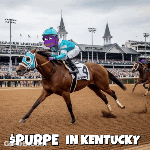 A Picture Of A Jockey Riding A Horse With The Words Spurpe In Kentucky GIF