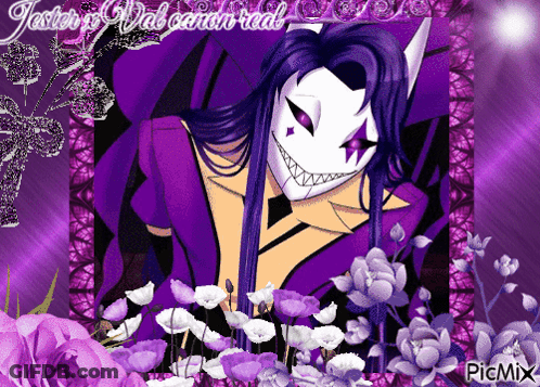 A Picture Of A Joker Surrounded By Purple Flowers With The Words Jester Is Not Censored Real GIF