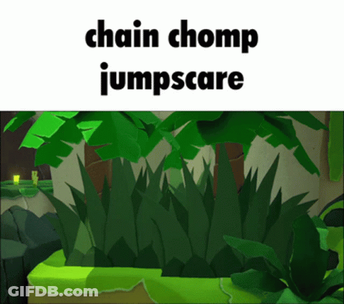 A Picture Of A Jungle With The Words Chain Chomp Jumpscare On The Bottom GIF