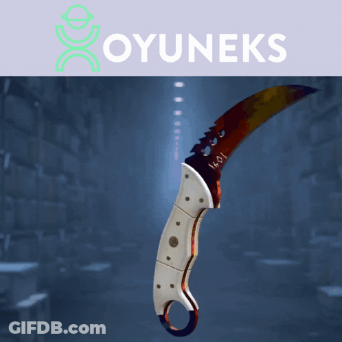 A Picture Of A Knife With The Words Oyuneks On The Bottom GIF