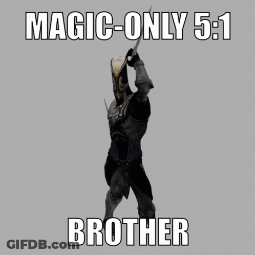 A Picture Of A Knight Holding A Sword With The Words Magic Only 5 : 1 Brother GIF