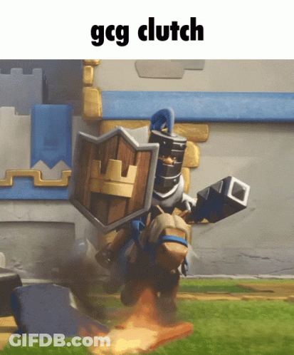 A Picture Of A Knight With A Shield And The Words " Gcg Clutch " GIF