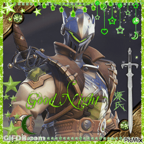 A Picture Of A Knight With A Sword And The Words Good Night On The Bottom GIF