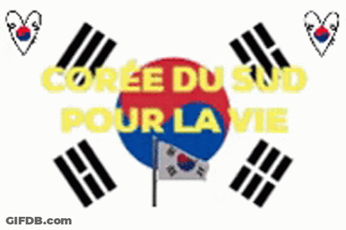 A Picture Of A Korean Flag With The Words " Ccoree Du Su " Written Above It GIF