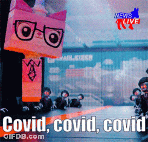 A Picture Of A Lego Cat With The Words Covid Covid Covid On It GIF