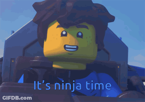 A Picture Of A Lego Character With The Words It 'S Ninja Time GIF
