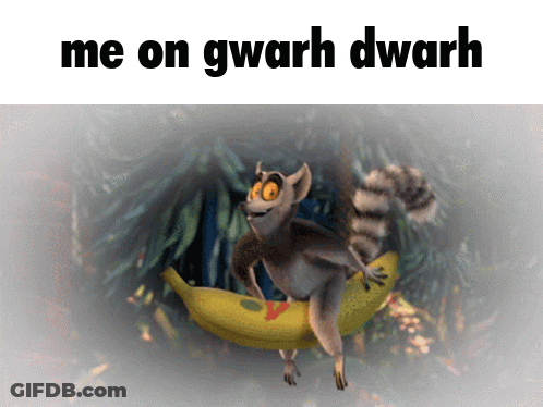 A Picture Of A Lemur On A Banana With The Words Me On Gwarh Dwarf Below It GIF