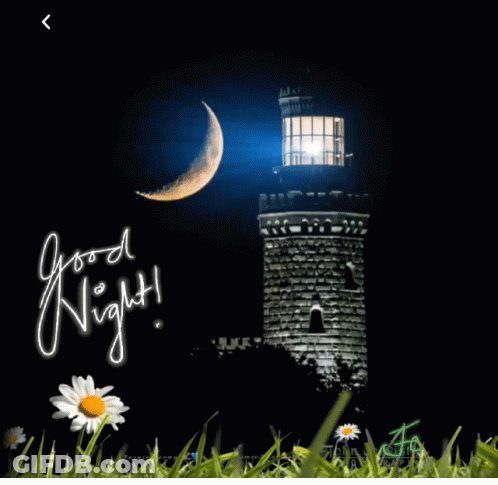 A Picture Of A Lighthouse With The Words Good Night On It GIF