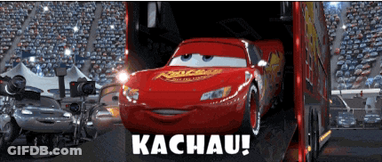 A Picture Of A Lightning Mcqueen Car With The Words Kachau Below It GIF