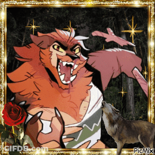 A Picture Of A Lion And A Wolf With The Word Picmix On The Bottom Right GIF