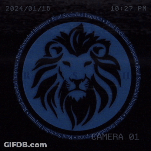 A Picture Of A Lion In A Blue Circle That Says Sociedad Hispana GIF