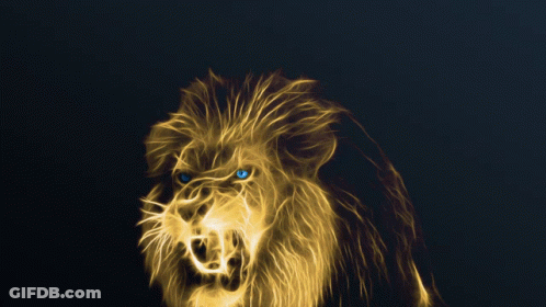 A Picture Of A Lion With Blue Eyes In A Shield GIF