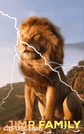 A Picture Of A Lion With Lightning Behind It And The Name Jimr Family GIF