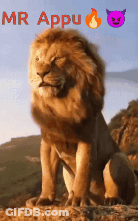 A Picture Of A Lion With The Words Mr Appu Written Above It GIF