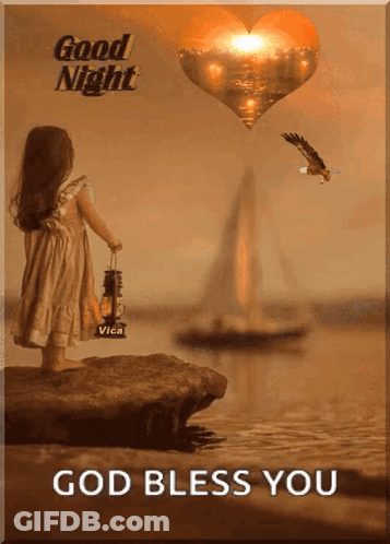 A Picture Of A Little Girl Holding A Lantern With The Words God Bless You On It GIF