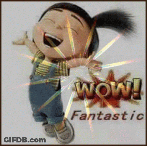 A Picture Of A Little Girl Laughing With The Words Wow Fantastic Below Her GIF