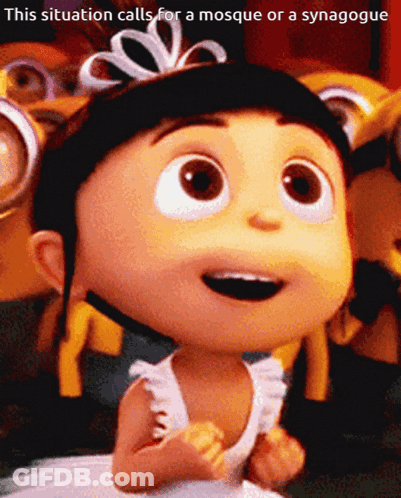 A Picture Of A Little Girl With The Caption This Situation Calls For A Mosque Or Synagogue GIF