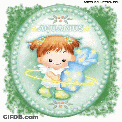 A Picture Of A Little Girl With The Sign Aquarius On It GIF
