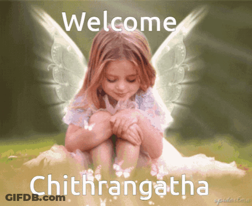 A Picture Of A Little Girl With Wings And The Words Welcome Chithrangatha GIF