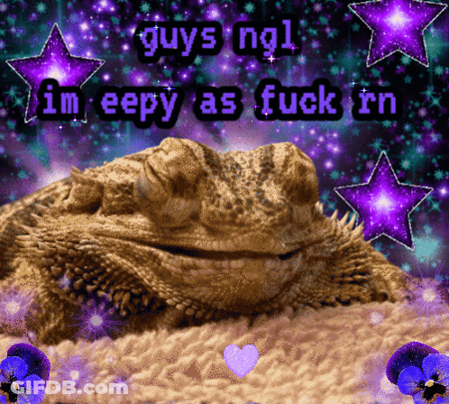 A Picture Of A Lizard With The Words " Guys Ngl Im Eepy As Fuck Rn " GIF