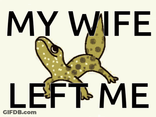 A Picture Of A Lizard With The Words My Wife Left Me Below It GIF