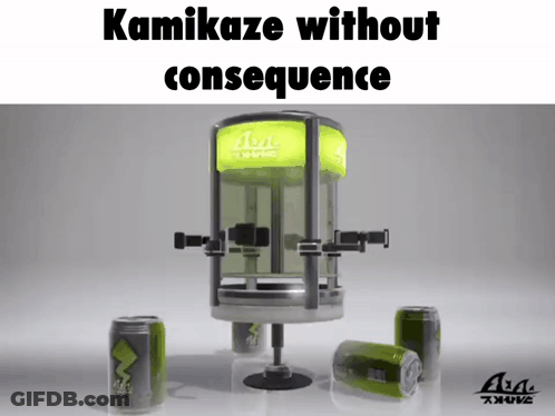 A Picture Of A Machine That Says Kamikaze Without Consequence GIF