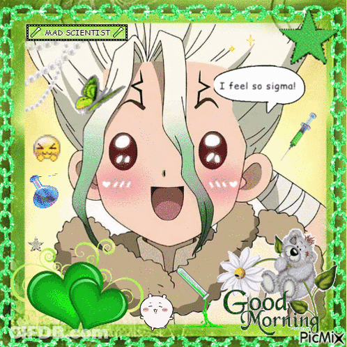 A Picture Of A Mad Scientist With A Speech Bubble That Says " I Feel So Sigma " GIF