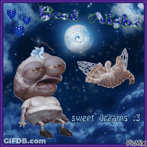 A Picture Of A Man And A Cat With The Words Sweet Dreams On It GIF