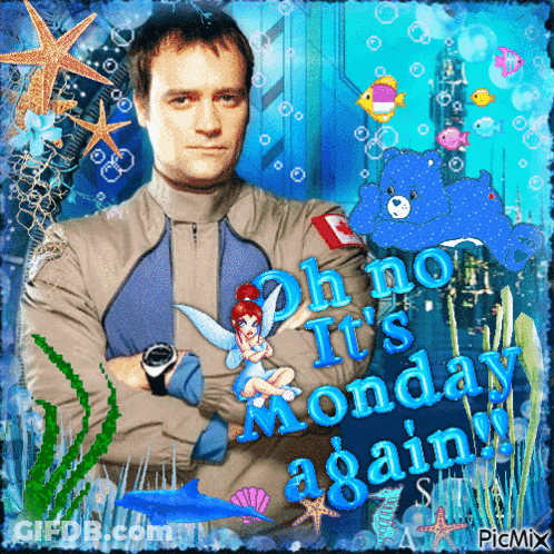 A Picture Of A Man And A Fairy With The Words Oh No It 'S Monday Again GIF