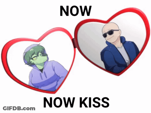A Picture Of A Man And A Girl With The Words Now Now Kiss Below Them GIF