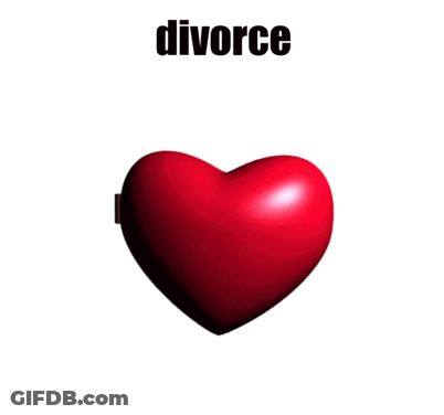 A Picture Of A Man And A Woman In A Heart Shaped Mirror With The Word Divorce Below Them GIF