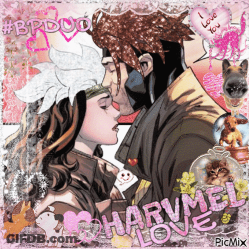 A Picture Of A Man And A Woman Kissing With The Words Charm Me Love GIF
