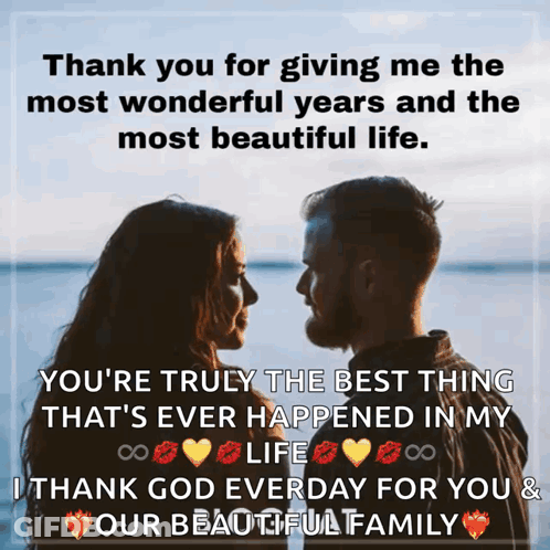 A Picture Of A Man And A Woman Looking At Each Other With A Message That Says Thank You GIF