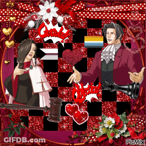 A Picture Of A Man And A Woman With A Chess Board And The Word Objection GIF
