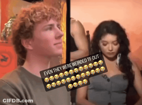 A Picture Of A Man And A Woman With The Caption " Even They Were Weirded Tf Out " On The Bottom GIF