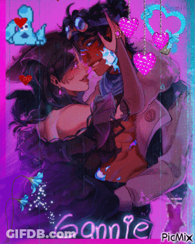 A Picture Of A Man And A Woman With The Name Gannie On The Bottom Right GIF