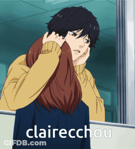 A Picture Of A Man And A Woman With The Word Clairechou On The Bottom GIF