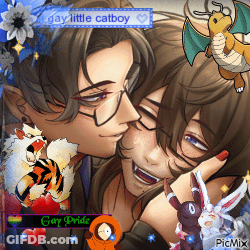 A Picture Of A Man And A Woman With The Words Gay Little Catboy On The Bottom GIF