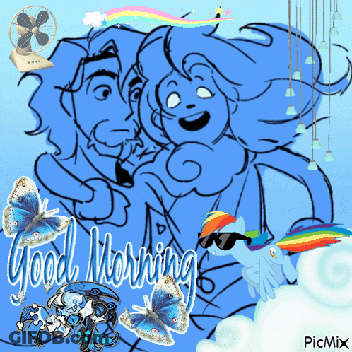 A Picture Of A Man And A Woman With The Words Good Morning On It GIF