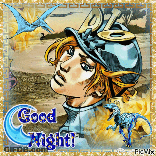 A Picture Of A Man And Dinosaurs With The Words Good Night On It GIF